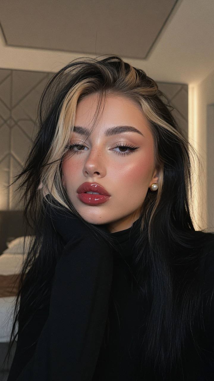 girl in black, red lips☺️